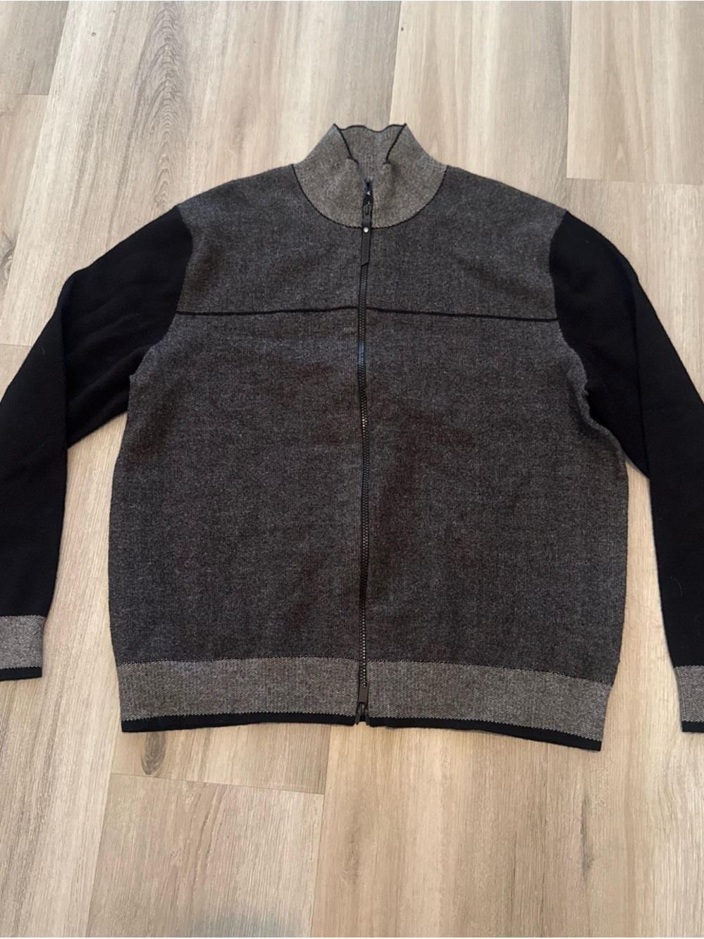 DKNY Men's Full-Zip Mock Neck Sweater Jacket in Charcoal and Black